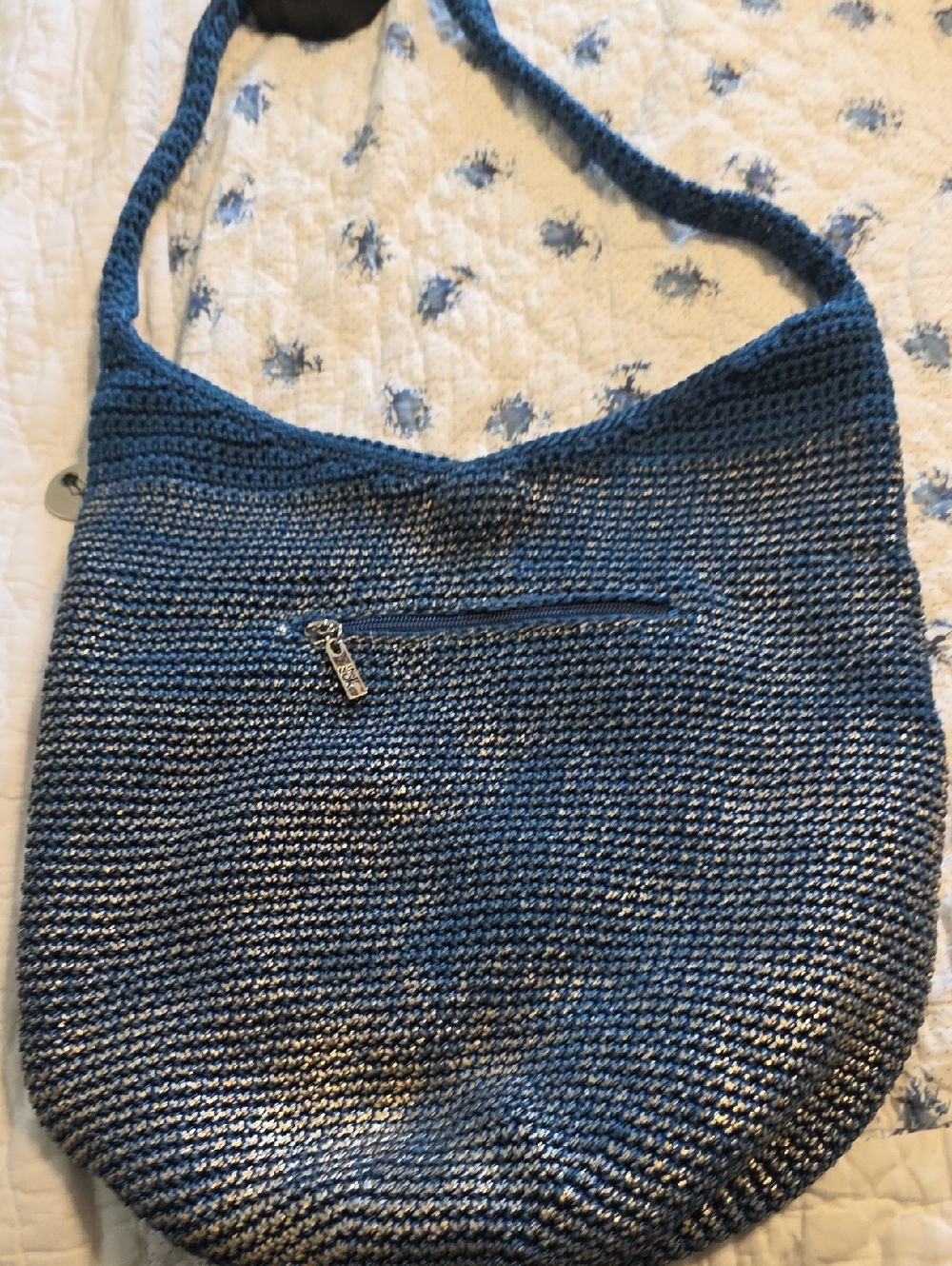 The Sak Blue Woven Shoulder Bag with Gold Accent
